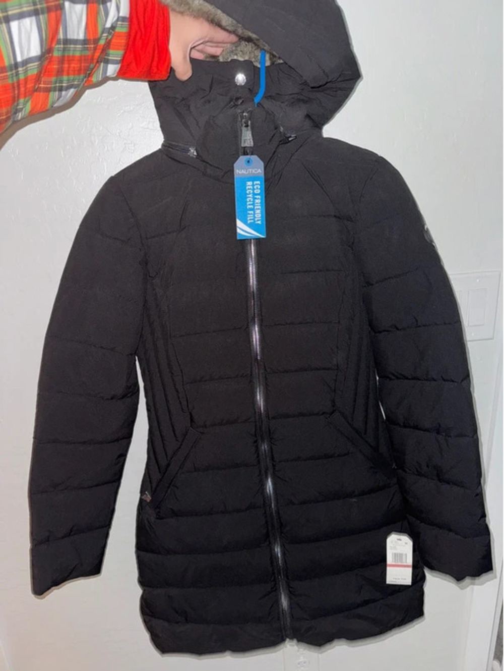 New! Nautica Women's Faux Fur hood puffer long winter coat XS
